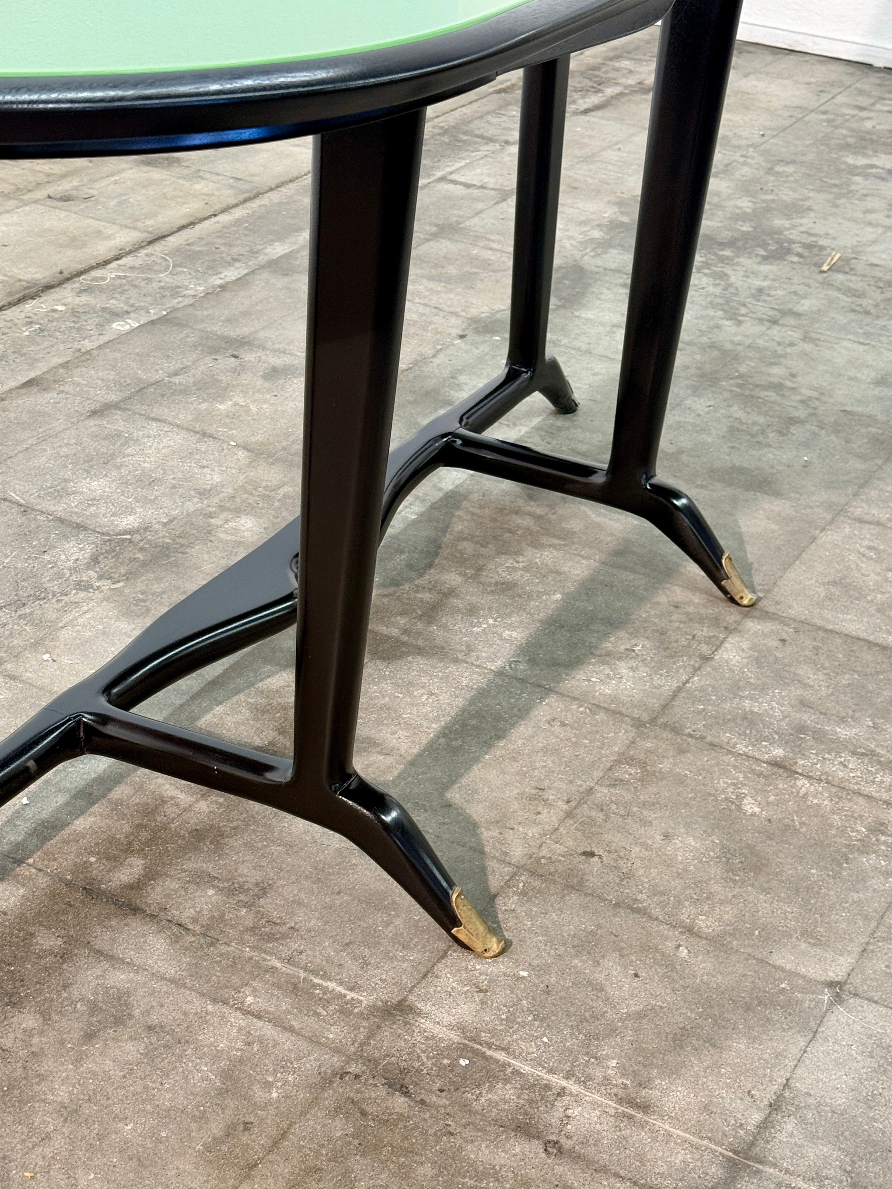Italian Mid-Century Black Lacquered Wood and Green Glass Console, 1950s