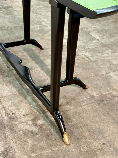 Italian Mid-Century Black Lacquered Wood and Green Glass Console, 1950s