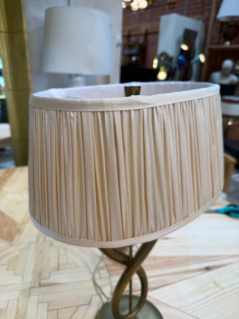 Italian Brass Table Lamp with Twisted Loop Base and Pleated Shade, 1950s
