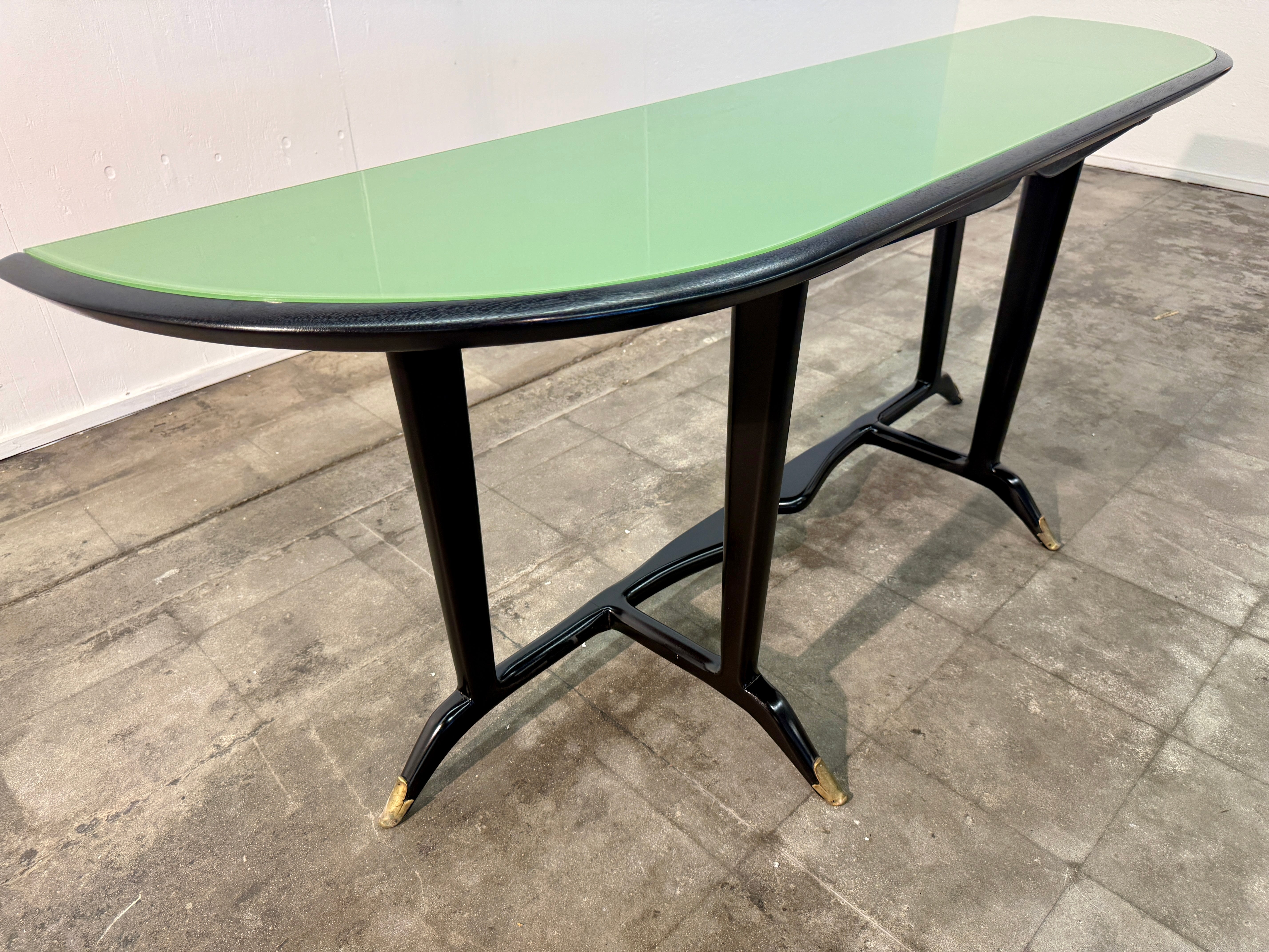 Italian Mid-Century Black Lacquered Wood and Green Glass Console, 1950s