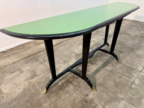 Italian Mid-Century Black Lacquered Wood and Green Glass Console, 1950s