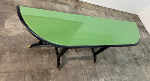Italian Mid-Century Black Lacquered Wood and Green Glass Console, 1950s