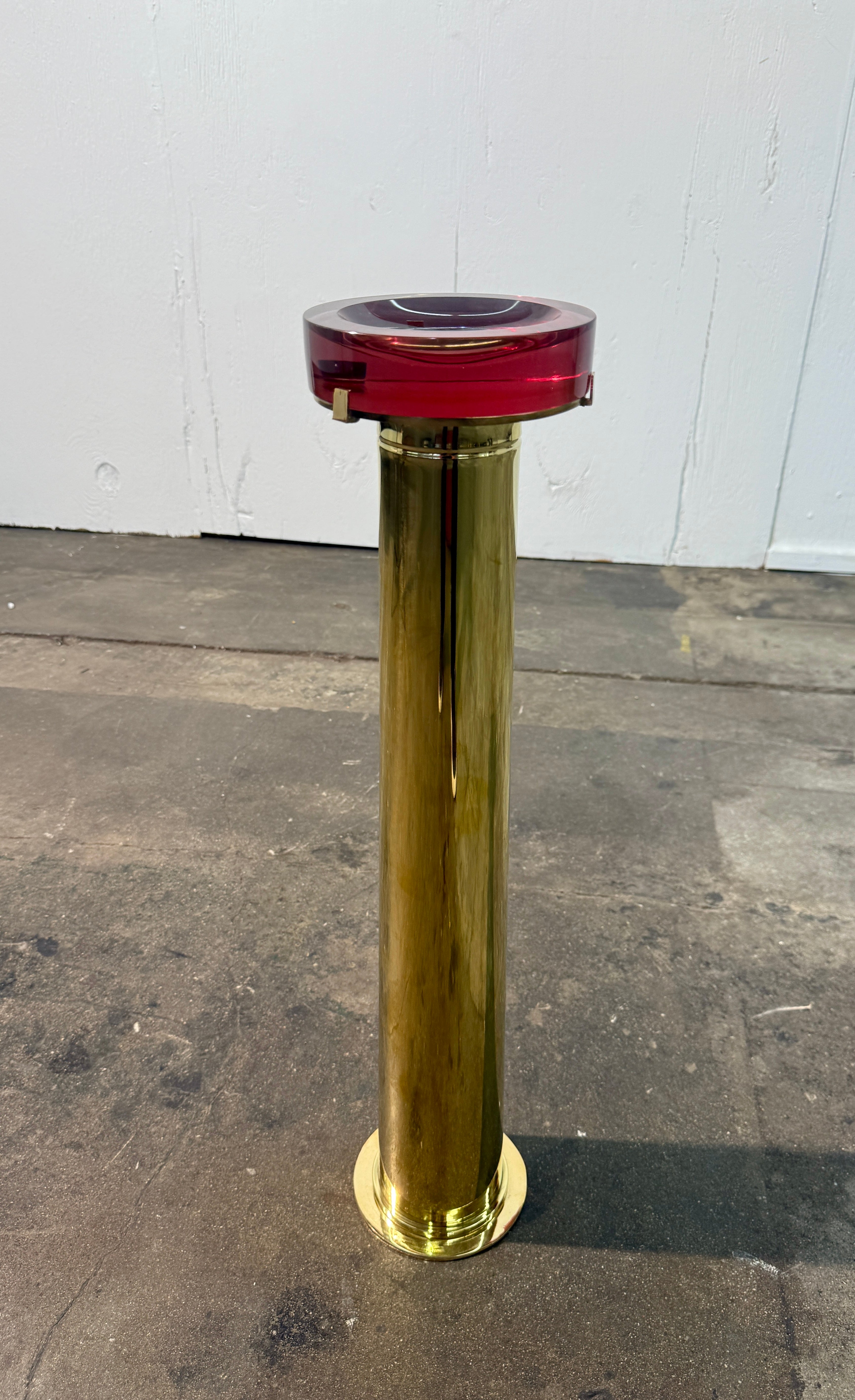Italian Mid-Century Brass and Red Lucite Pedestal Ashtray, 1970s
