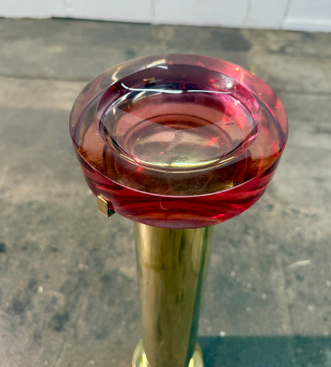 Italian Mid-Century Brass and Red Lucite Pedestal Ashtray, 1970s