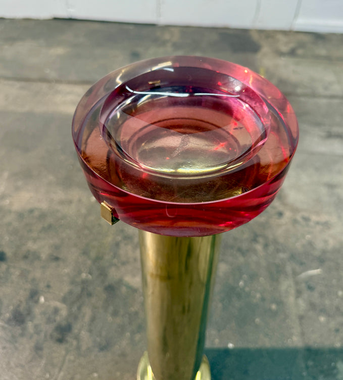 Italian Mid-Century Brass and Red Lucite Pedestal Ashtray, 1970s
