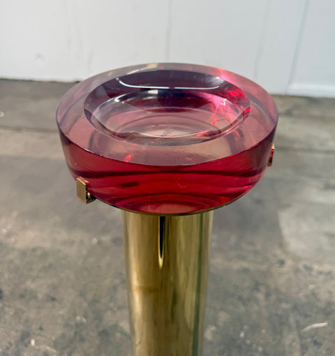 Italian Mid-Century Brass and Red Lucite Pedestal Ashtray, 1970s