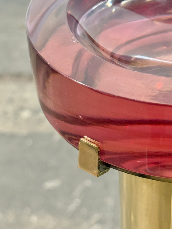 Italian Mid-Century Brass and Red Lucite Pedestal Ashtray, 1970s