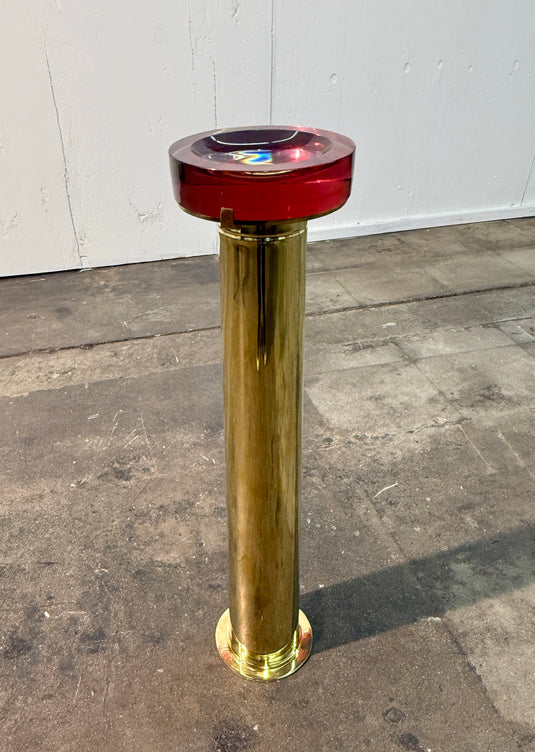 Italian Mid-Century Brass and Red Lucite Pedestal Ashtray, 1970s