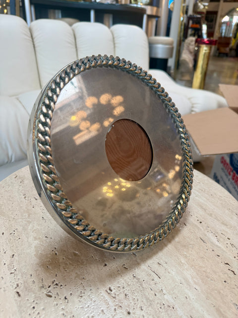 Vintage Italian Silver-Plated Oval Picture Frame with Braided Border