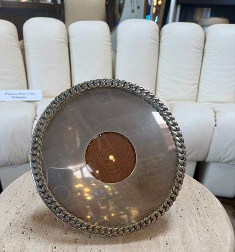 Vintage Italian Silver-Plated Oval Picture Frame with Braided Border