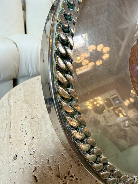 Vintage Italian Silver-Plated Oval Picture Frame with Braided Border