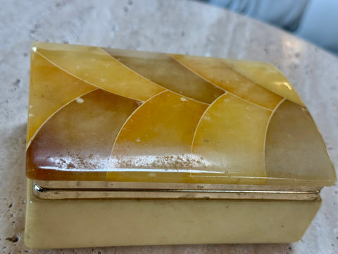 Vintage Italian Honey Marble and Brass Decorative Box