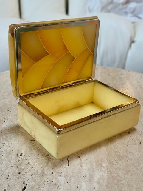 Vintage Italian Honey Marble and Brass Decorative Box