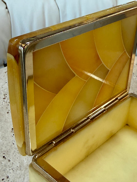 Vintage Italian Honey Marble and Brass Decorative Box