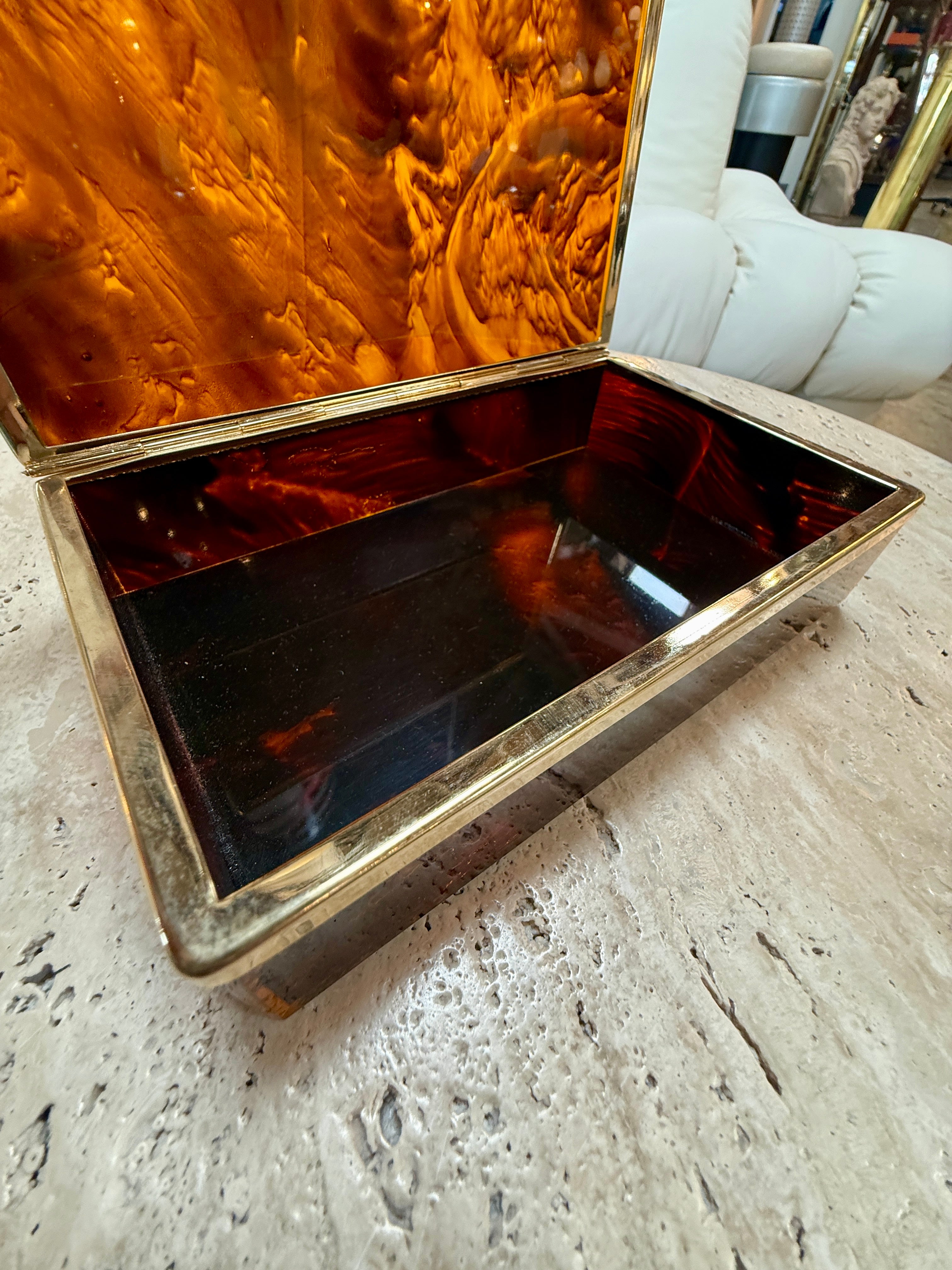 Italian Tortoiseshell Lucite and Brass Decorative Box, 1970s