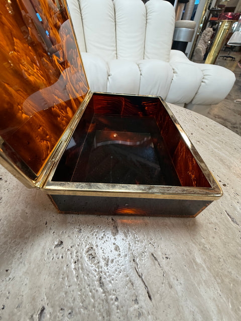 Italian Tortoiseshell Lucite and Brass Decorative Box, 1970s