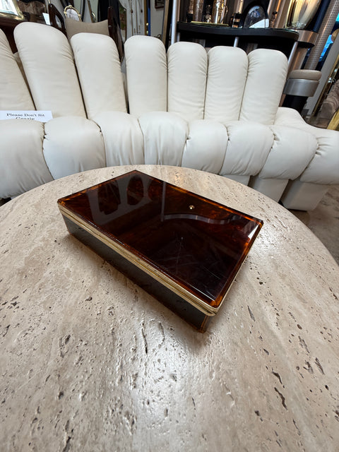Italian Tortoiseshell Lucite and Brass Decorative Box, 1970s