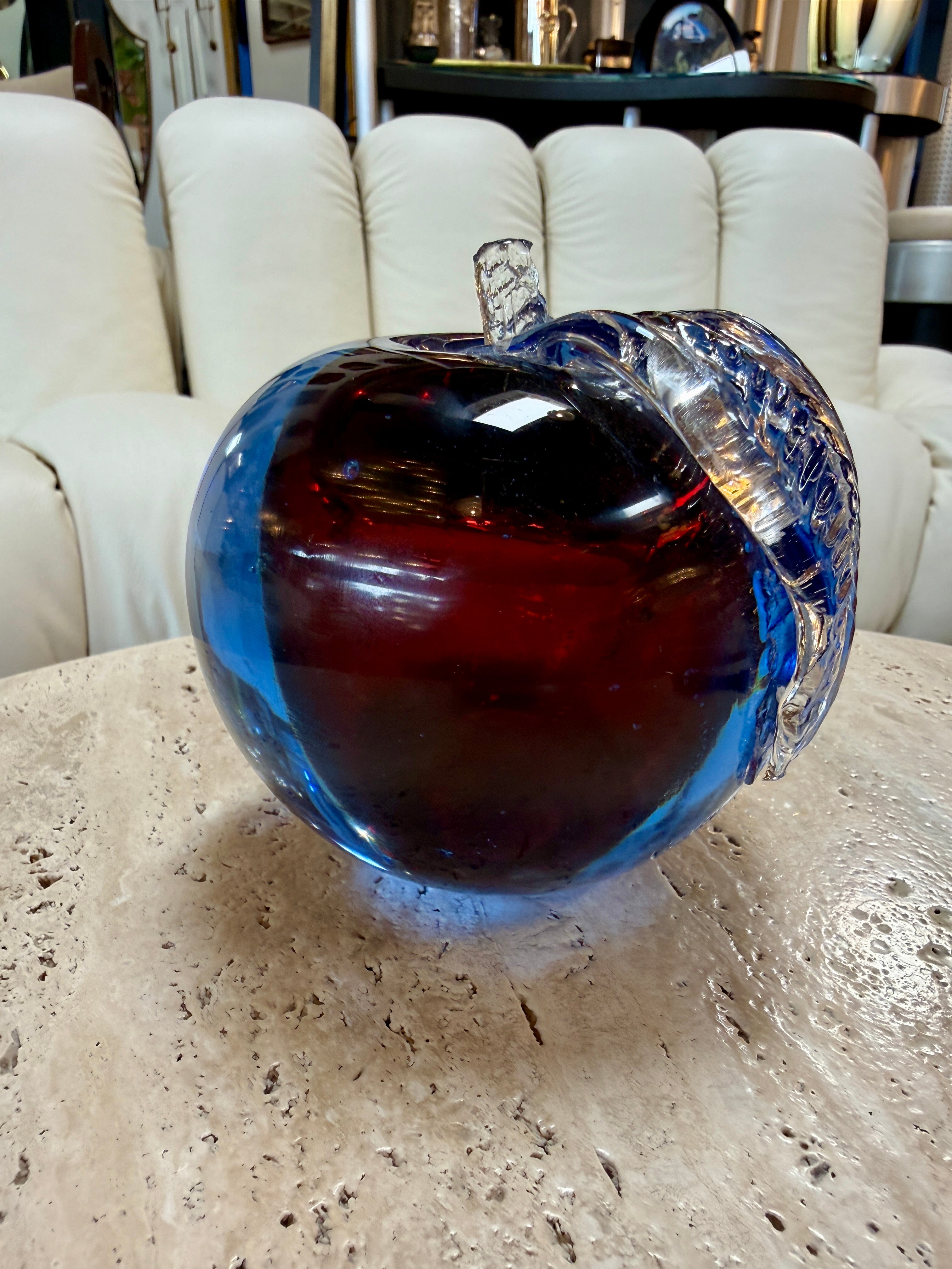 Alfredo Barbini Murano Sommerso Glass Apple Sculpture