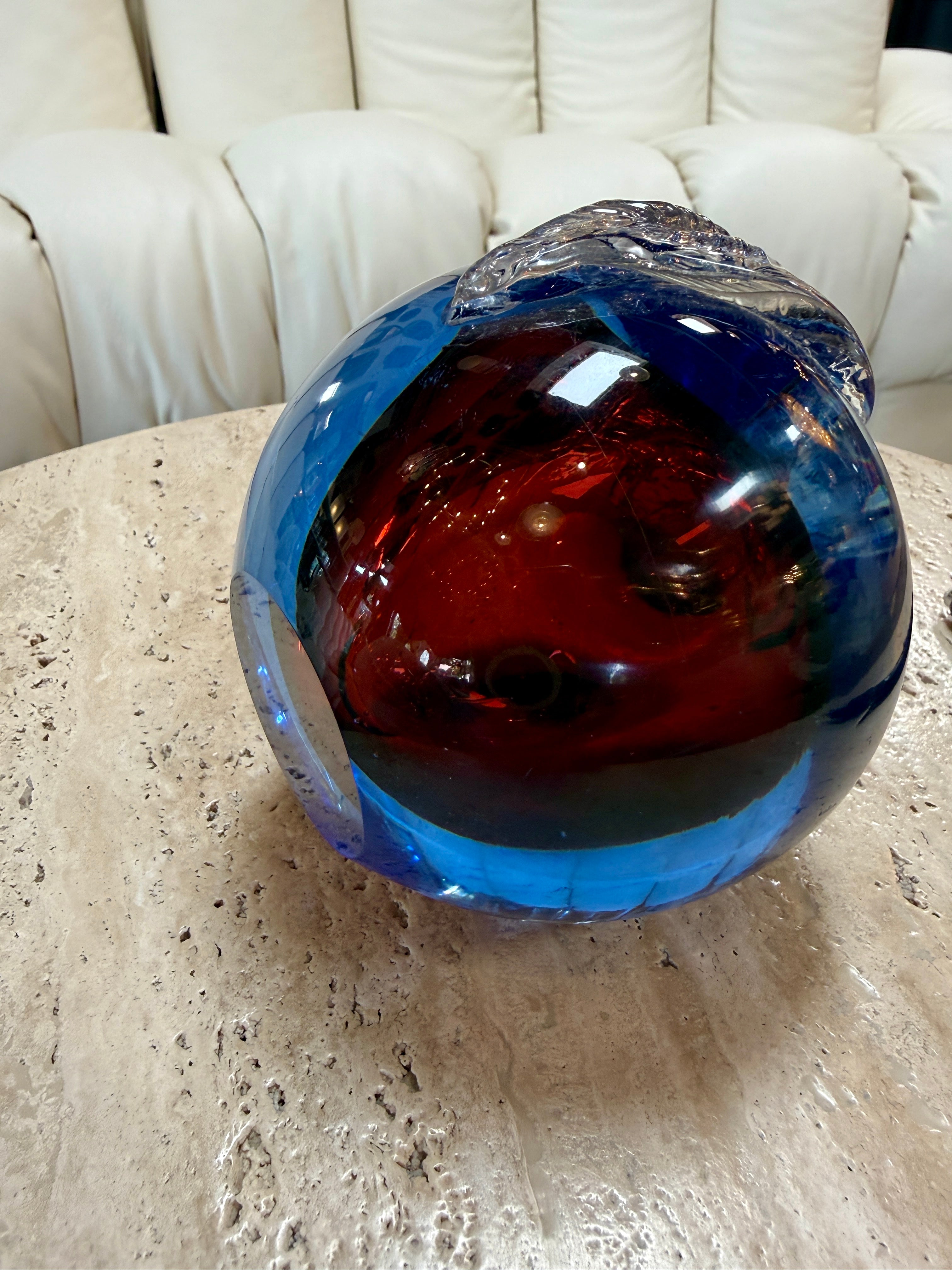 Alfredo Barbini Murano Sommerso Glass Apple Sculpture