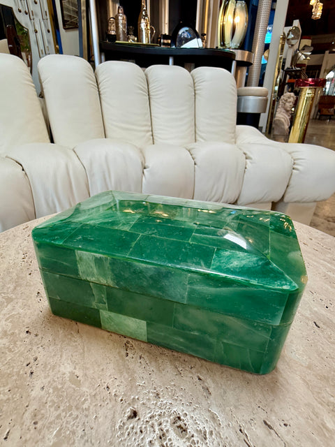 Vintage Green Malachite-Style Tessellated Stone Box