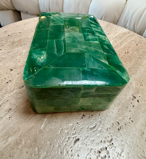Vintage Green Malachite-Style Tessellated Stone Box