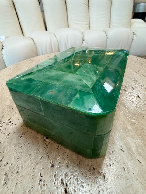 Vintage Green Malachite-Style Tessellated Stone Box