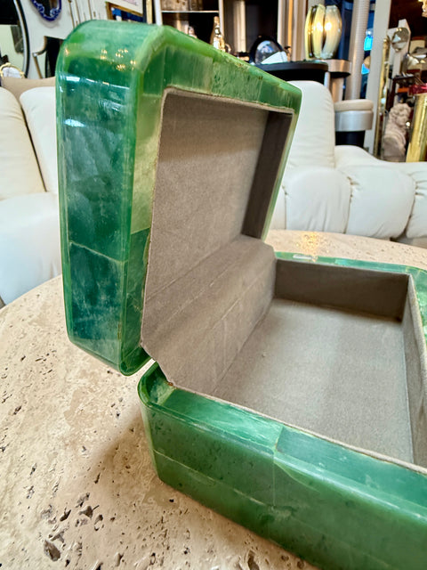 Vintage Green Malachite-Style Tessellated Stone Box