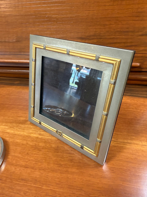 Vintage Italian Gucci Brass & Chrome Square Picture Frame, 1980s