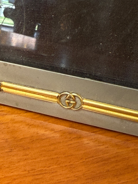 Vintage Italian Gucci Brass & Chrome Square Picture Frame, 1980s