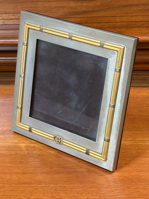 Vintage Italian Gucci Brass & Chrome Square Picture Frame, 1980s