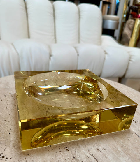 Yellow Glass Ashtray circa 1970's Italy