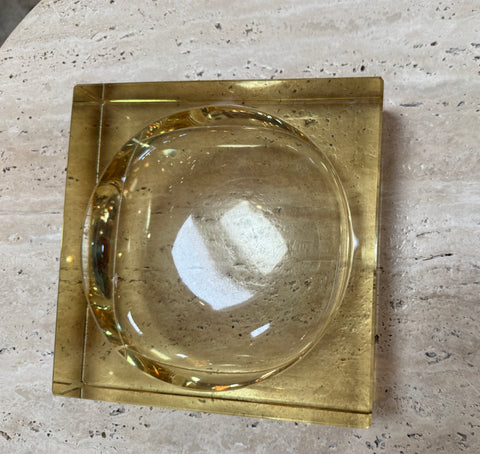 Yellow Glass Ashtray circa 1970's Italy