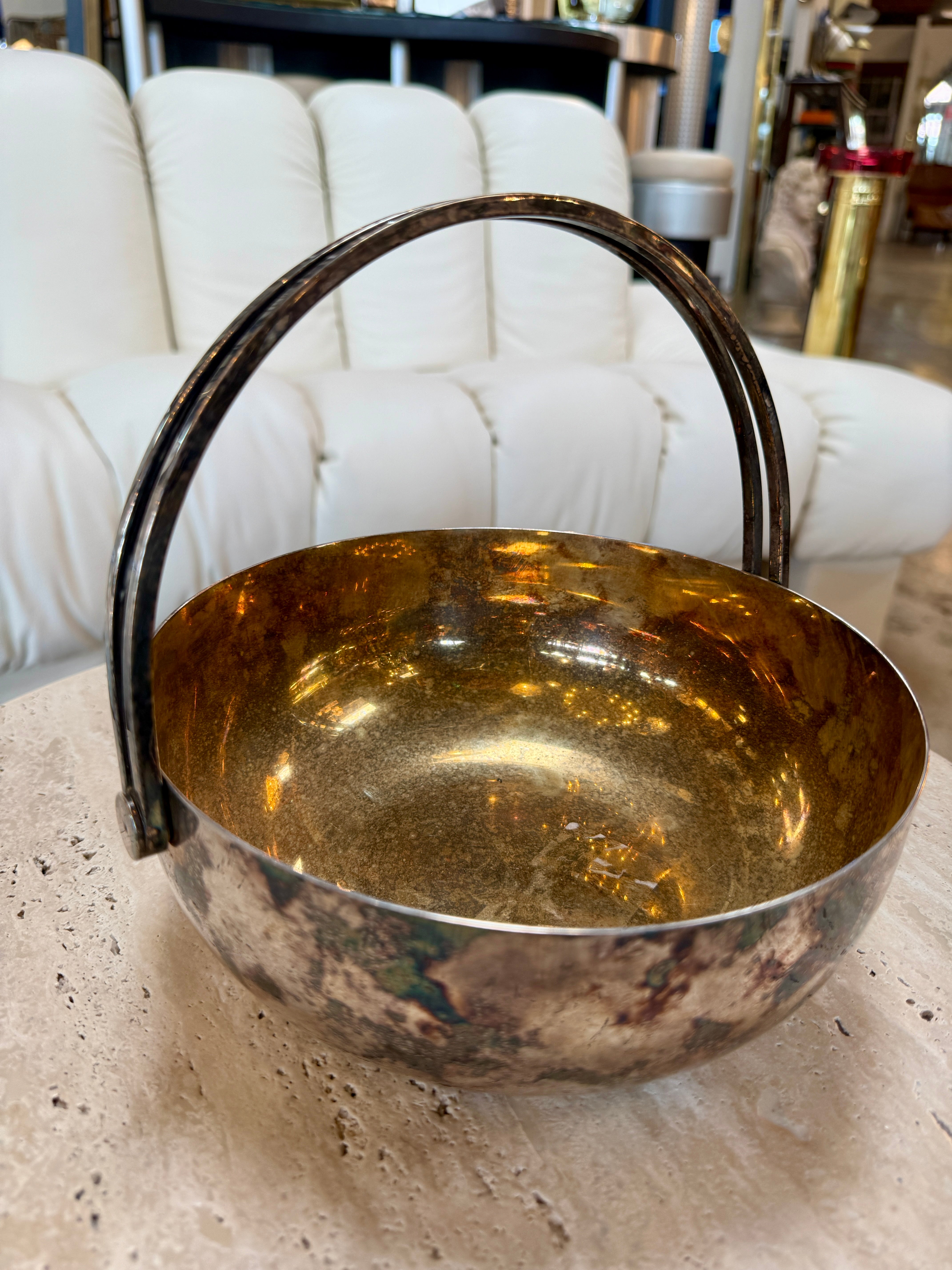 Vintage Italian Silver-Plated and Gilt Metal Basket