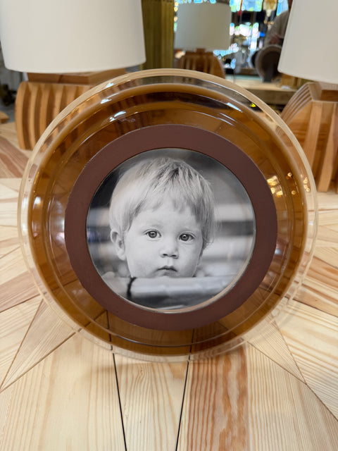 Italian Modernist Round Lucite Picture Frame, 1970s