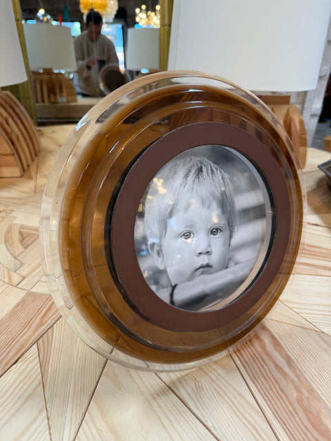 Italian Modernist Round Lucite Picture Frame, 1970s