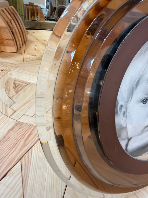Italian Modernist Round Lucite Picture Frame, 1970s