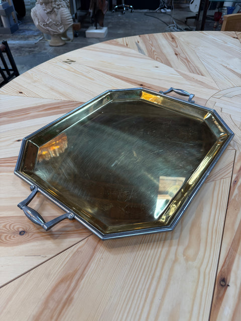 Italian Octagonal Brass and Pewter Serving Tray