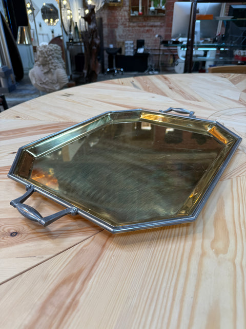 Italian Octagonal Brass and Pewter Serving Tray