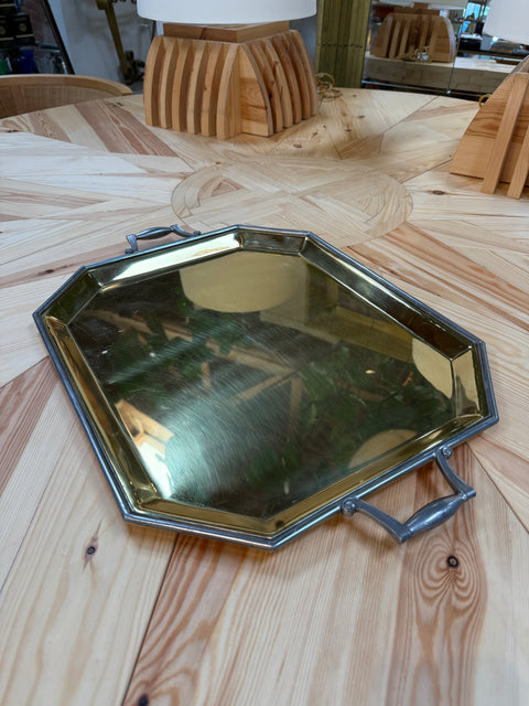 Italian Octagonal Brass and Pewter Serving Tray