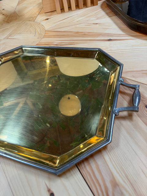Italian Octagonal Brass and Pewter Serving Tray
