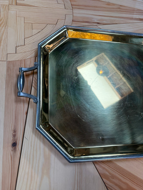 Italian Octagonal Brass and Pewter Serving Tray