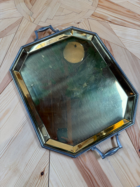 Italian Octagonal Brass and Pewter Serving Tray