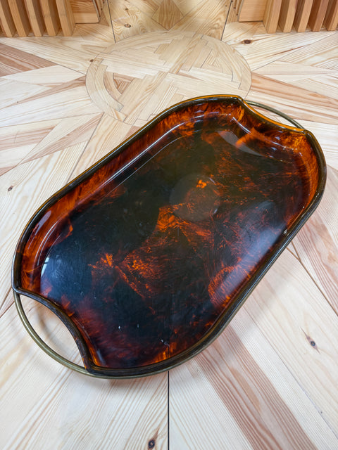 Italian Tortoiseshell Serving Tray with Brass Handles