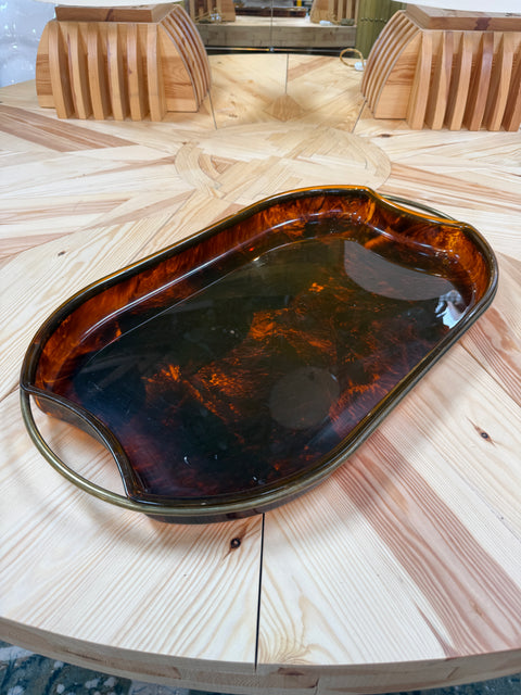 Italian Tortoiseshell Serving Tray with Brass Handles