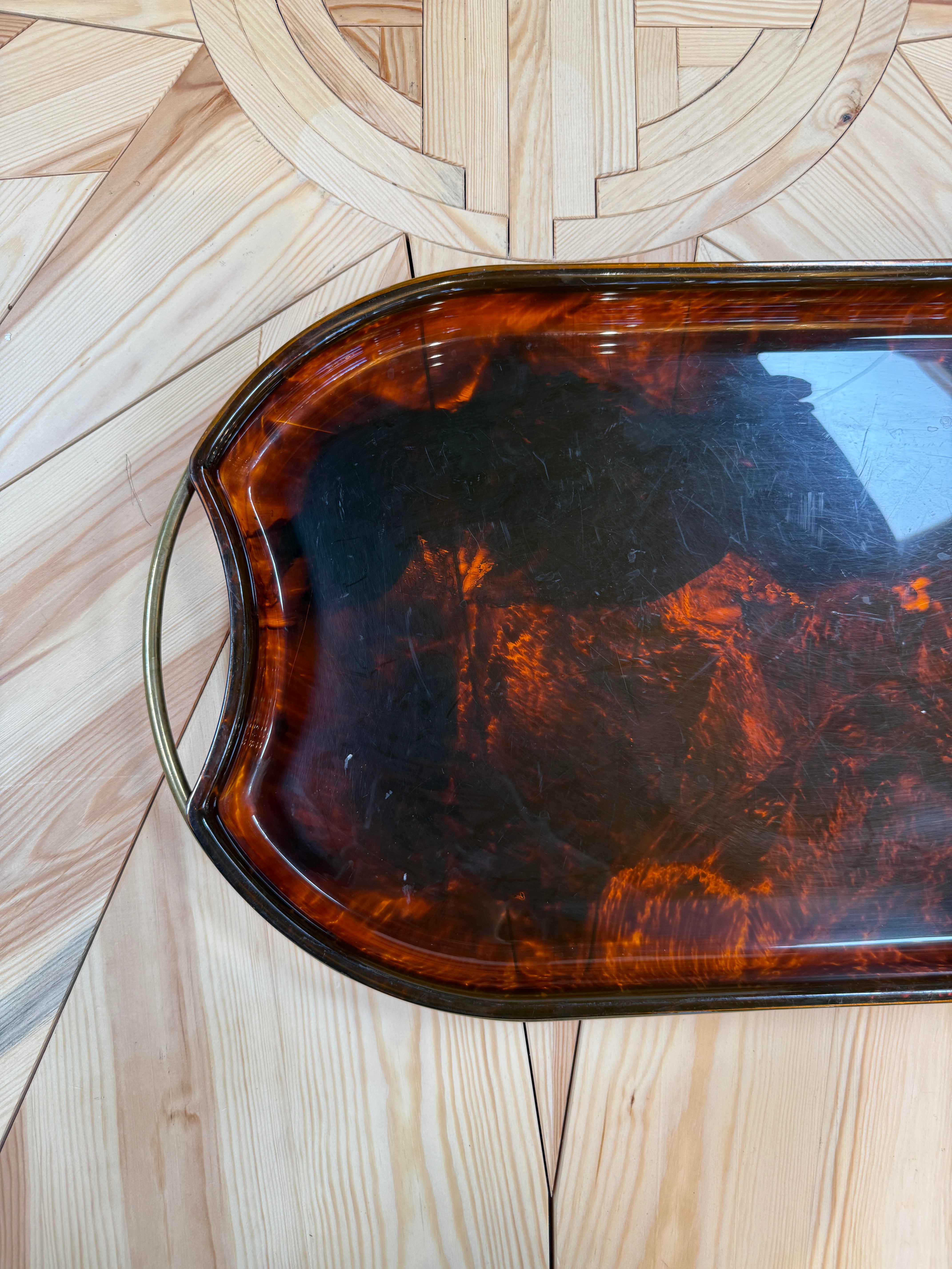 Italian Tortoiseshell Serving Tray with Brass Handles