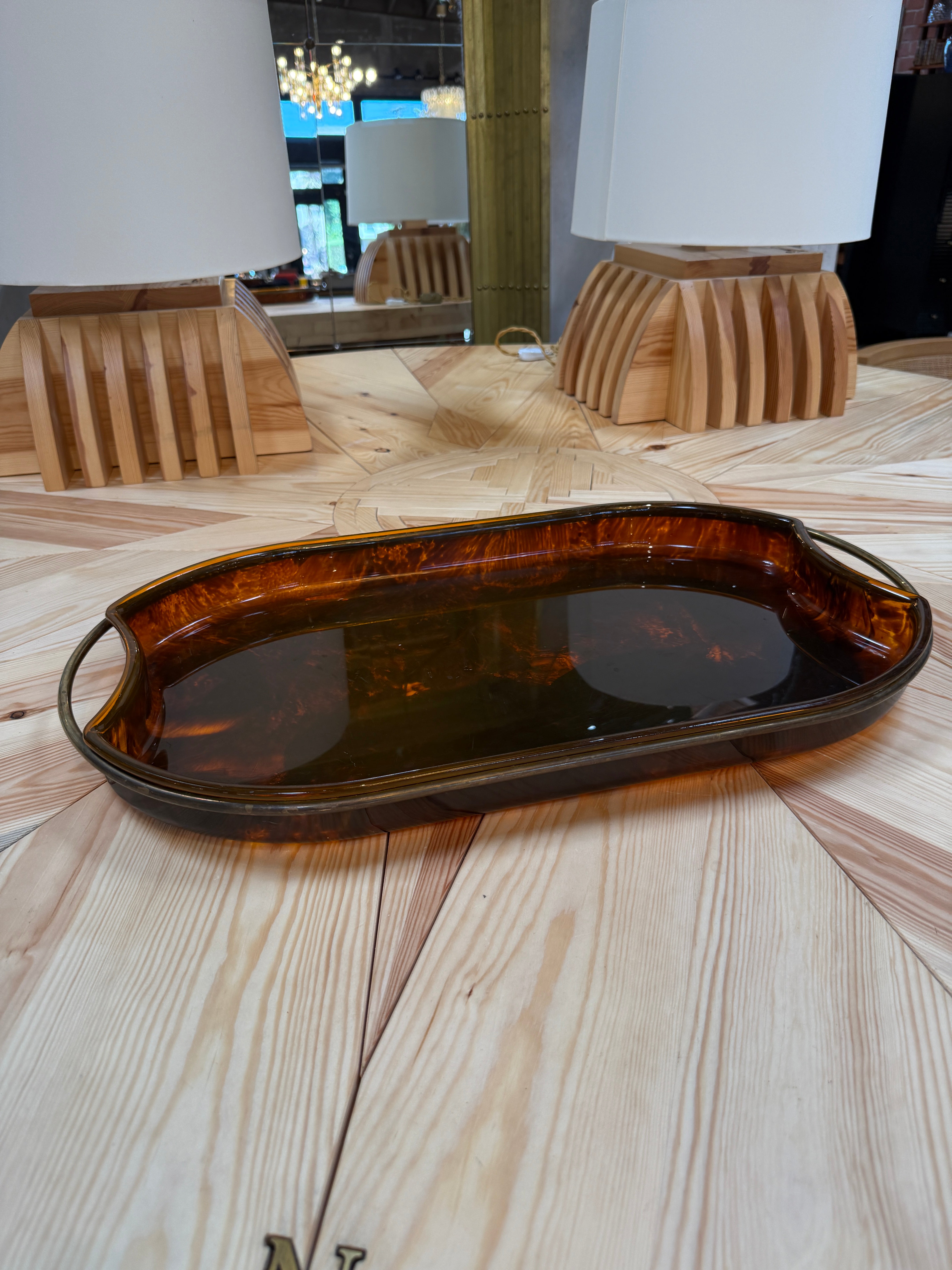 Italian Tortoiseshell Serving Tray with Brass Handles