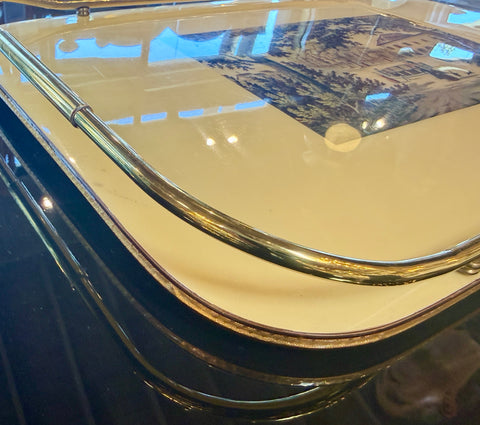 Vintage Italian Scenic Serving Tray with Brass Gallery Rail