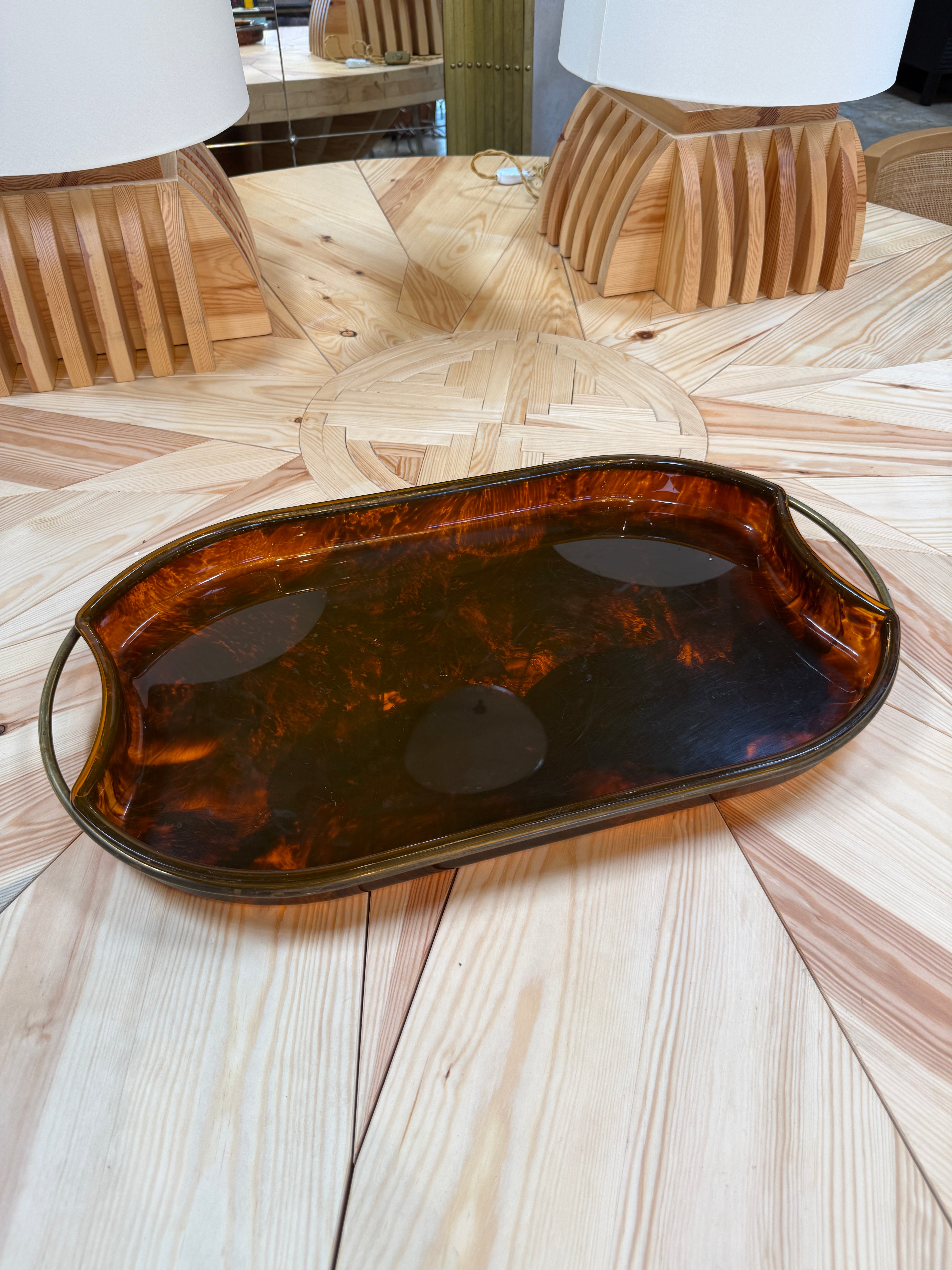 Italian Tortoiseshell Serving Tray with Brass Handles