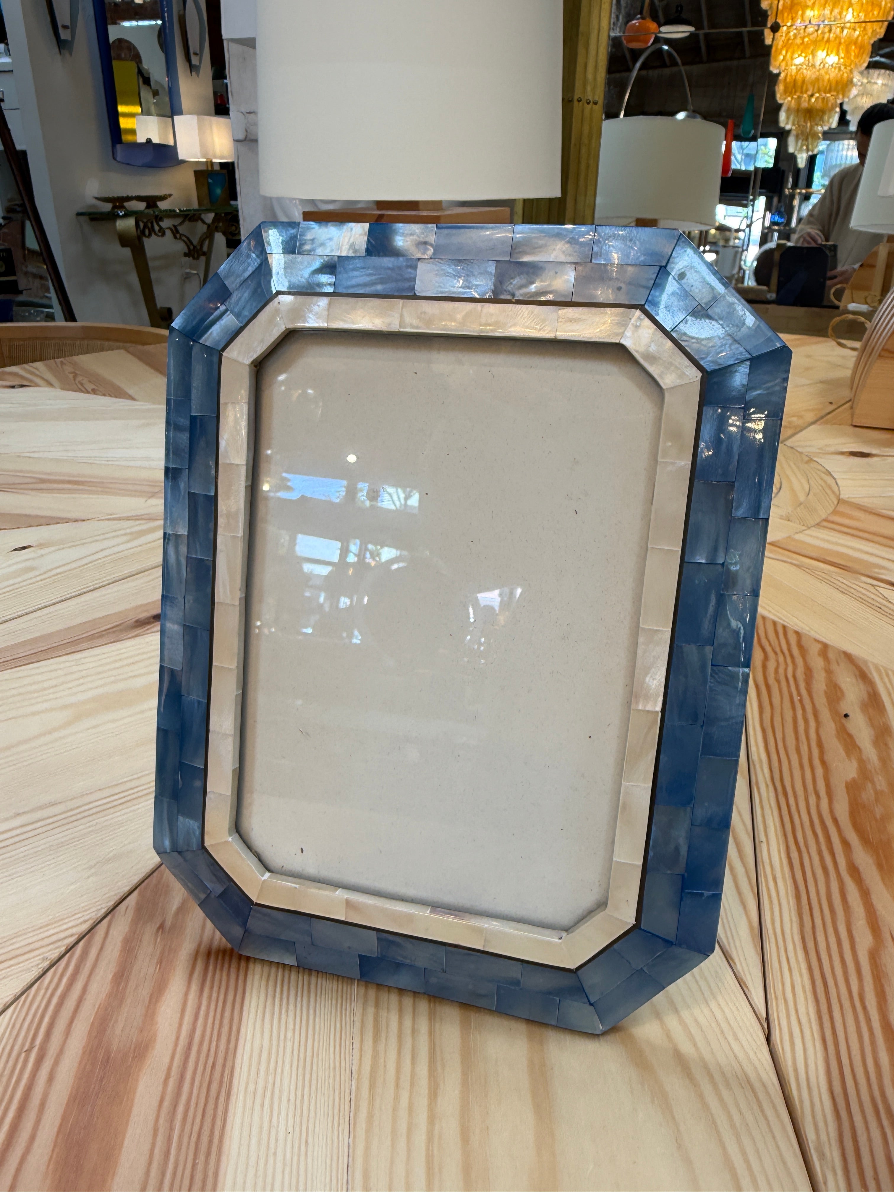 Blue and Ivory Mother-of-Pearl Mosaic Picture Frame