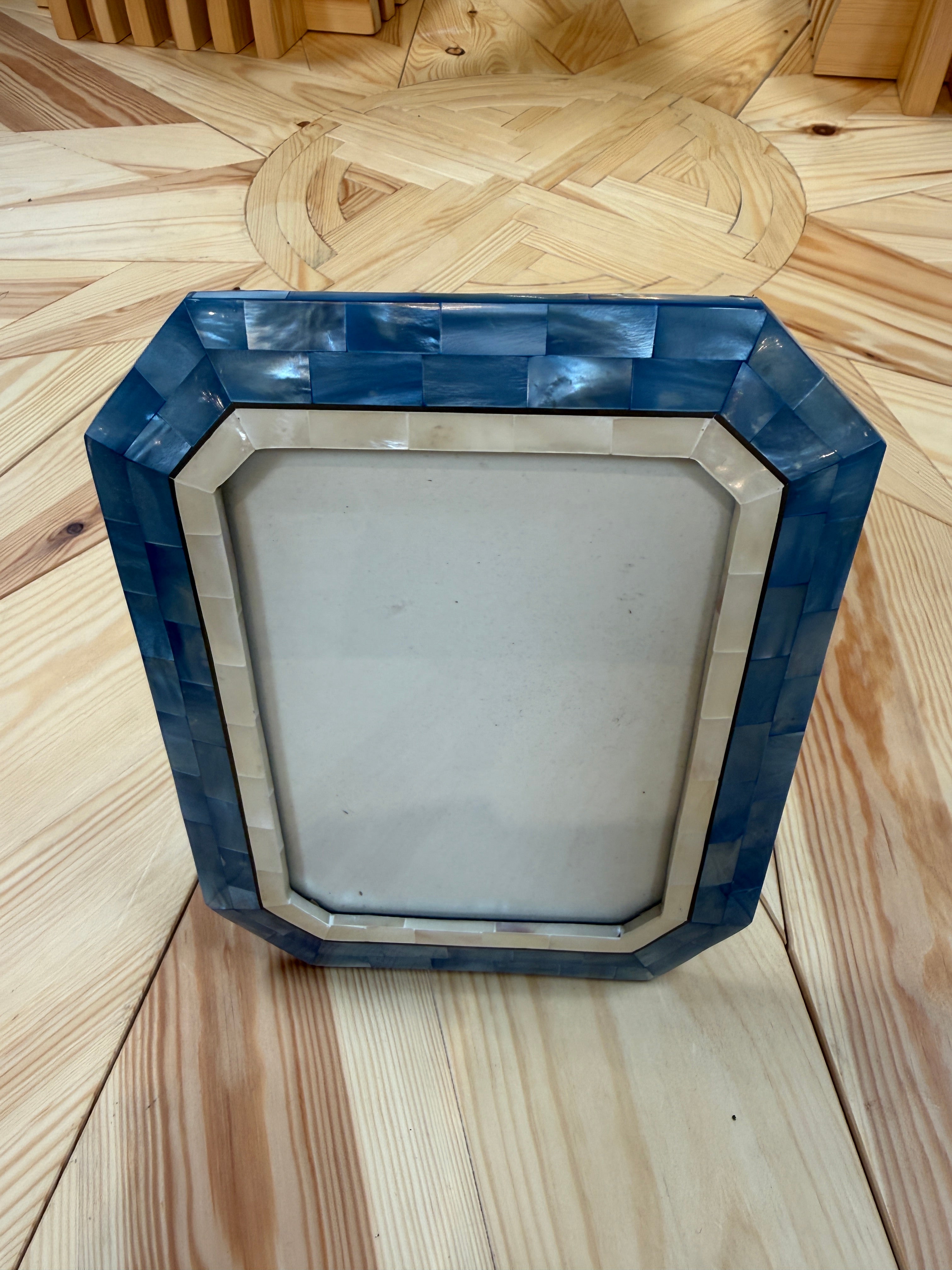 Blue and Ivory Mother-of-Pearl Mosaic Picture Frame